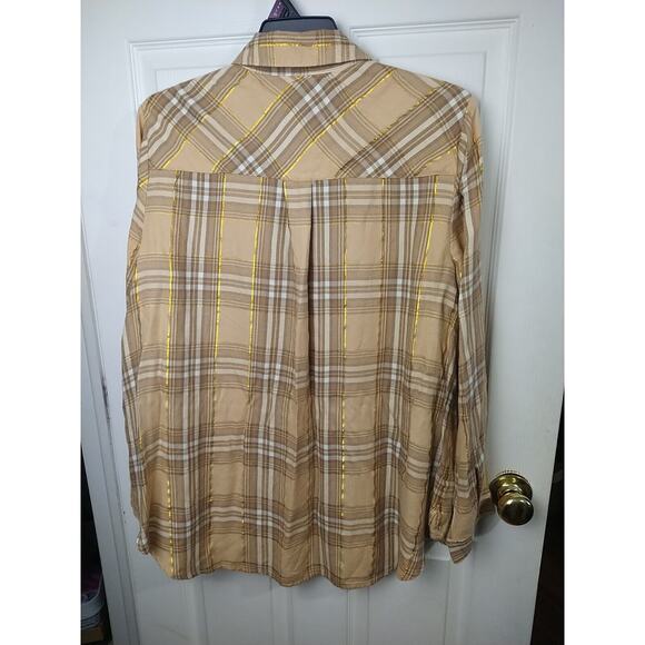 lane bryant woman plus size 18/20 Shirt Collared Button Brown Plaid Roll Tab... - Picture 9 of 9